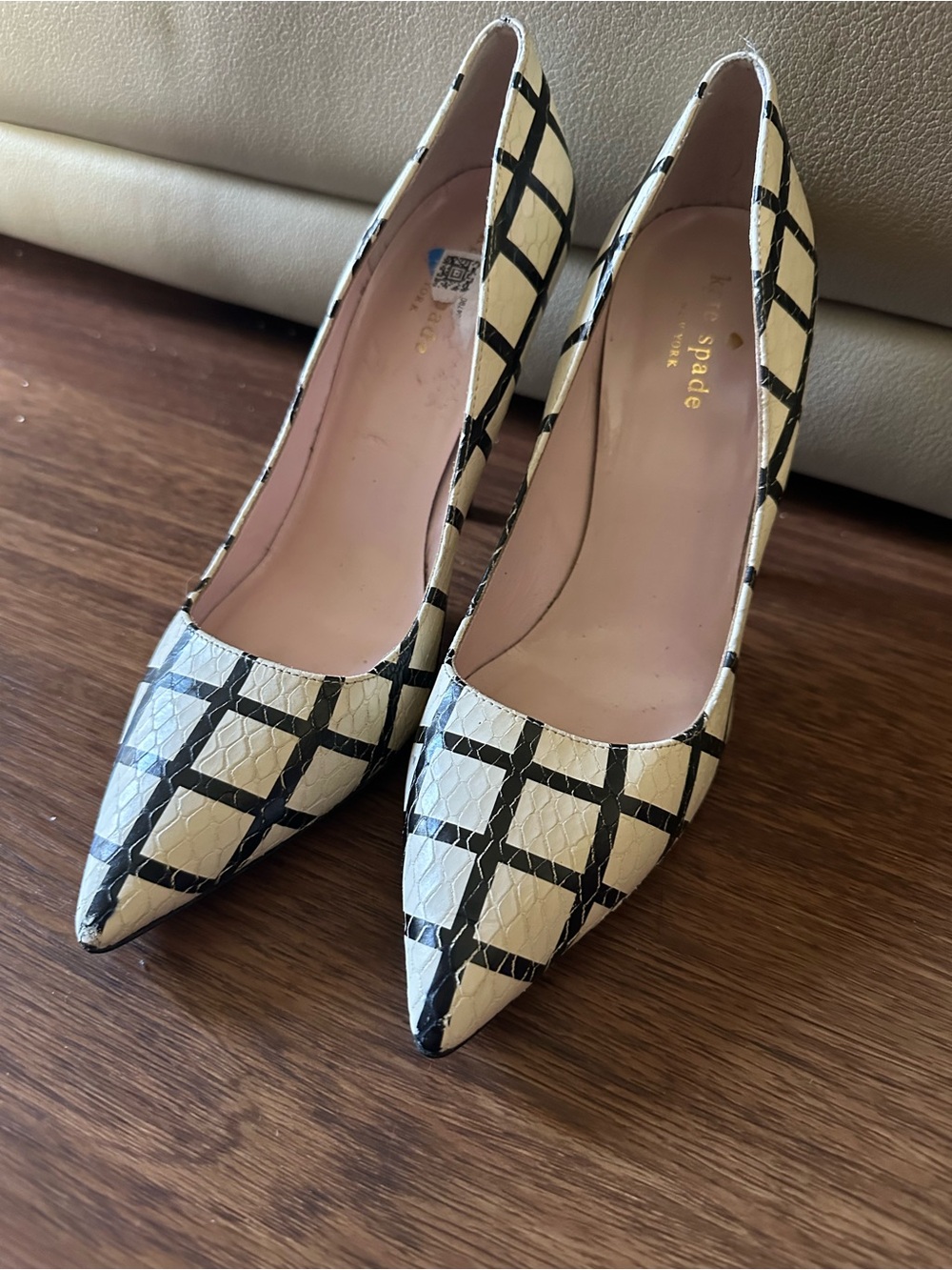 kate spade Black & Cream Grid Pointed Toe Pumps